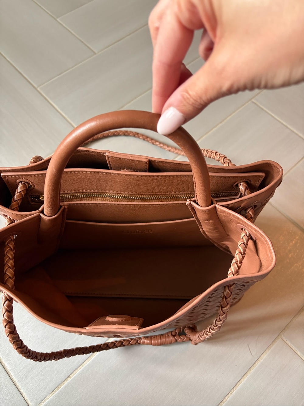 Quince Italian Leather Handwoven Satchel | Cognac | Large - Picture 5 of 16